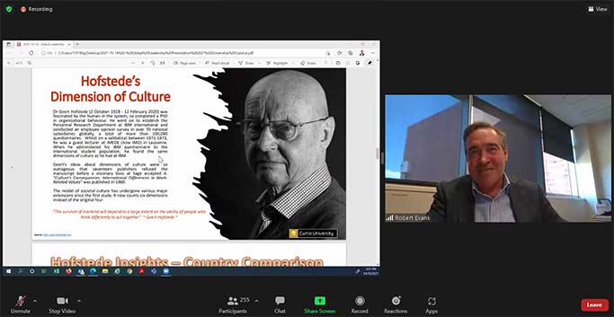 The session of Prof. Robert Evan when explaining Hofstede's dimension of culture that relates with the condition of organization framework and culture.
